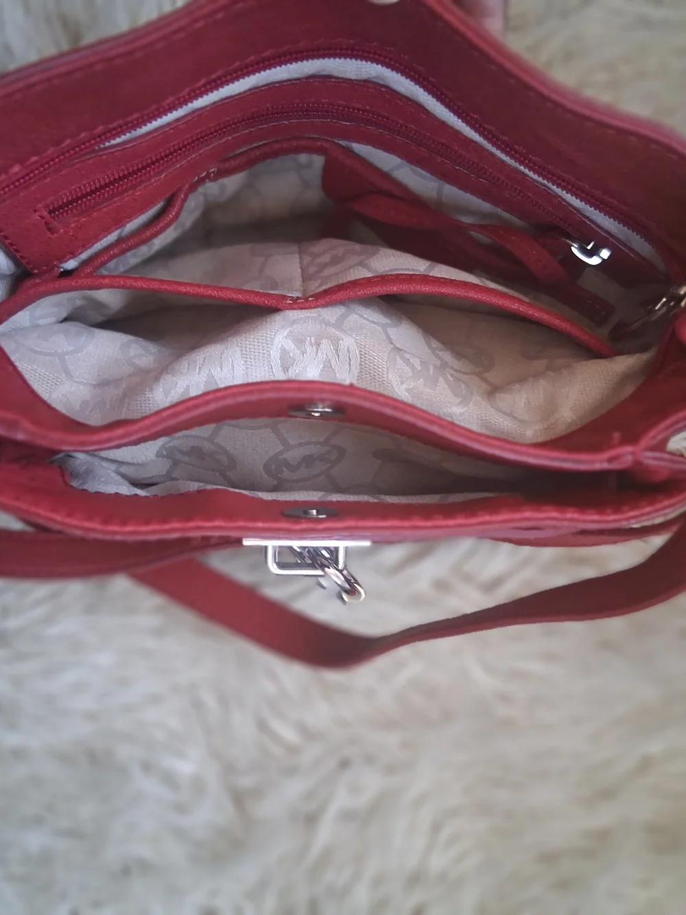 Micheal Kors Red Leather Shoulder Bag with Turn-Lock Accent